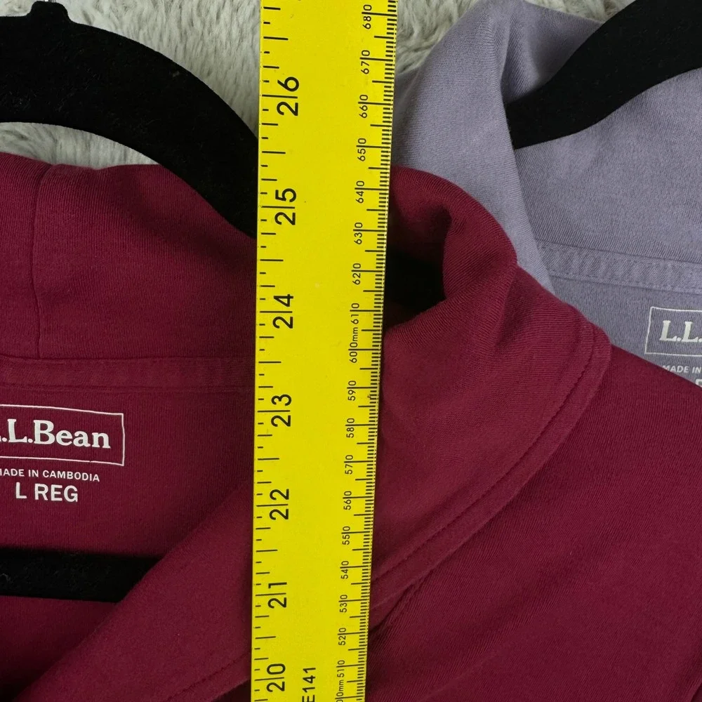 LL Bean Shawl Collar Tops Set Two Womens Large Red Lavender 100% Cotton 290348